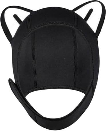 rockible Cagoule de plongée Oreilles de Chat, Bonnet de Natation, Capuche en néoprène pour Kayak, Hommes et Femmes, Oreille Noir