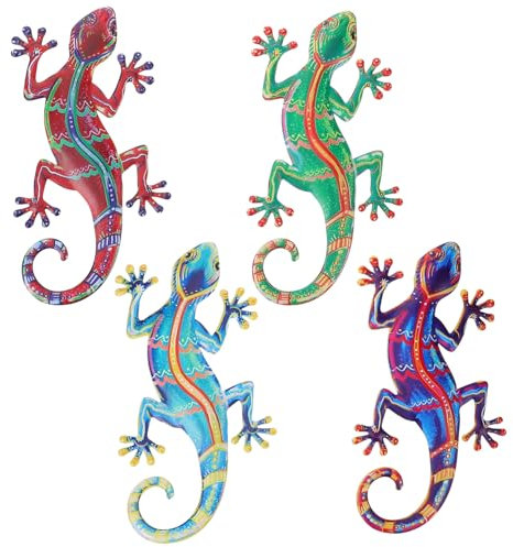 Sosoport 4stücke Wanddeko Aus Kreative Wandkunst Mit Lizard Design Für Innen Und Außendekoration Für Garten Terrasse Wohnzimmer Und Kinderzimmer
