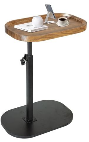 XUDREZ Adjustable C Shaped Side Table, 360°Swivel C Shaped End Table, Couch Side Tables That Slide Under, Modern Small Coffee Table for Sofa/Bed/Bathtub, Rotating Tabletop (Walnut Color)
