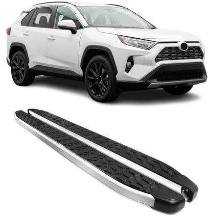 OMAC Trittbretter Seitenschweller kompatibel mit Toyota RAV4 V 2019-2025 Hybrid Schwarz Silber Aluminium 2tlg