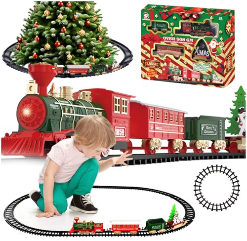 Daity Elektrischer Weihnachtszug Set mit sanftem Licht und leisen Soundeffekten Kinder Eisenbahn elektrisch geeignet als Weihnachtsdekoration für Kinder ab 3 Jahren