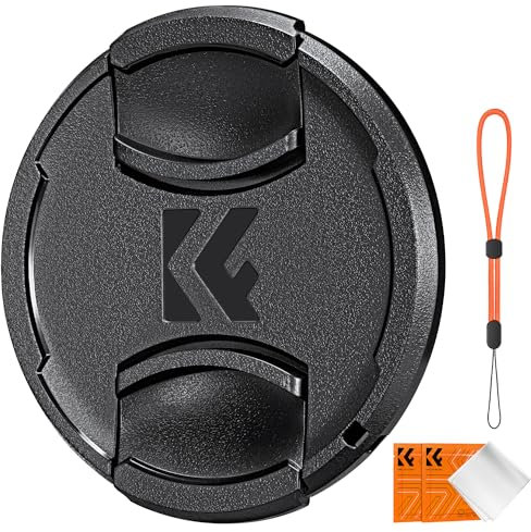 K&F CONCEPT 86MM Lens Cap Snap-on Front Camera Lens Cover + Orange Elastic Lens Cap Keeper Leash + 2 Cleaning Cloths Compatible with Canon Sony