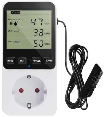 Feuchtigkeitsregler, Temperaturregler Steckdose 230V, Luftfeuchtigkeitsregler mit 1.4m Fühler, Digital Thermostat Steckdose mit LCD Bildschirm, Temperaturschalter für Luftbefeuchter Luftentfeuchter