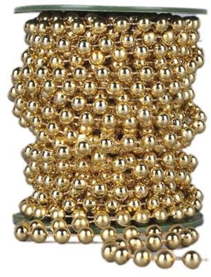 Anevous Künstliche Perlenkette Deko, Perlenband Perlengirlande, Perle Draht Perlen, Hochzeit Perlenschnur für DIY Handwerk Weihnachtsbaum Dekoration Hochzeit Partyzubehör,Gold 10mmx10m