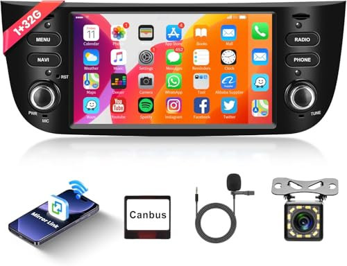 Rimoody Android Car Stereo for Fiat Punto 2010-2016 for Fiat Linea 2012-2015, 6.2 Inch Touch Screen Car Radio with Mirror Link Bluetooth GPS Navigation FM/RDS/EQ WiFi Mirror Link Rear View Camera