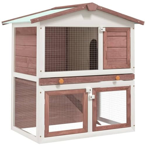 ShGaxin Kaninchenstall 3 Türen, Hasenstall, Hasenkäfig, Doppelhausninchenställe,Tierhaus, Kleintierstall, Kaninchenhaus, Haustierstall, Kaninchen Häuser, Braun Holz