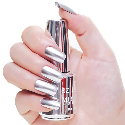 Chrome Metallic Quick-Dry Nail Varnish - Bright Mirror Effect Holographic, Long Lasting No UV Needed Nail Art Manicure Gift for Woman & Girls Home Salon