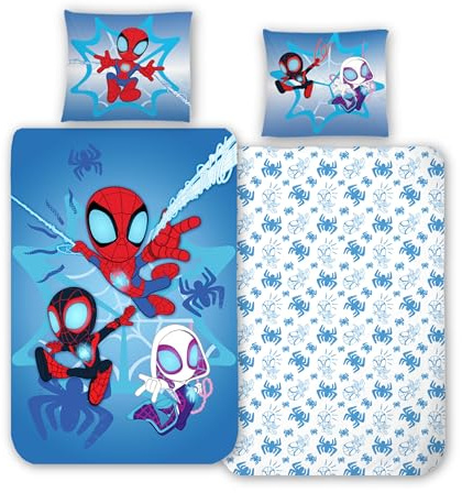 MTOnlinehandel Bettwäsche 135x200 Flanell, Biber Mädchen, Jungen, Spidey & Friends kuschelig weich für Winter, 1x Kissenbezug 80x80 + Bettbezug 135x200, 100% Baumwolle (Spidey)