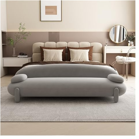 Bettbank Gepolsterte lange Bank, moderne getuftete Bettbank mit osmanischem Holzrahmen, Akzentbank for den Eingangsbereich, das Esszimmer und das Wohnzimmer Sitzbank Schlafzimmer(Light Grey,180*55*60c
