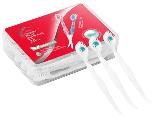 JOUGE Disposable Mini Toothbrush Travel Toothbrushes with Toothpaste Toothpick Tongue Scraper Portable Prepasted Toothbrush Peppermint 20pcs (20)