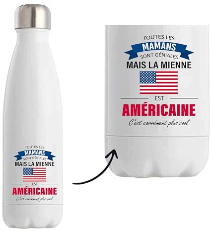 Planetee Bouteille isotherme Maman Américaine | Gourde Originale Cadeau Anniversaire Noël Humour fête des mères
