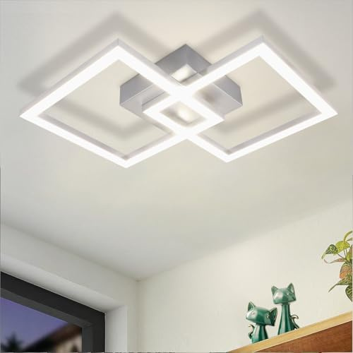 ZMH LED Deckenlampe Deckenleuchte Flur 47CM Flurlampe 24W Modern Design | Schlafzimmerlampe Naturweiß 4000K Küchenlampe Silber Eckig 24W Deckebeleuchtung für Schlafzimmer Wohnzimmer Küche Büro