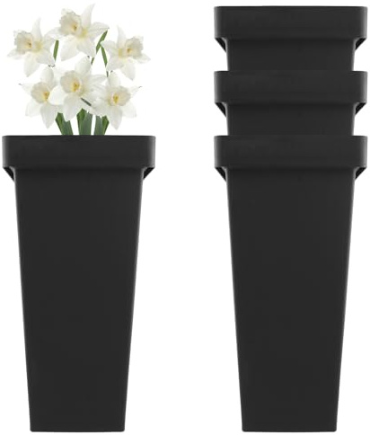FUNSUEI Lot de 4 Pots de Fleurs carrés en Plastique, 17,5 x 34 cm, Noir, bac a Fleur pour Plantes