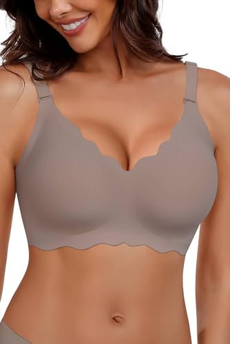 HORISUN Bra for Women, Non Wired Seamless Wireless Push Up Bras Comfortable Support Lift Full Coverage Bralettes Everyday Plus Size Bras Grey XL