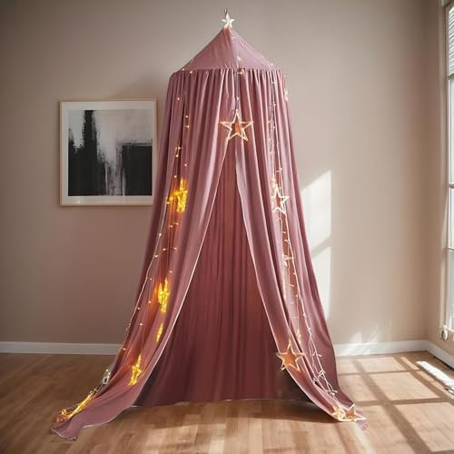 Girls Bed Canopy, Decorative Dome Ceiling Tent, Princess Netting Cover, Soft & Elegant Design, Easy to Install, (Pink/White), Perfect for Nursery Room, Kids Bedroom, Playroom