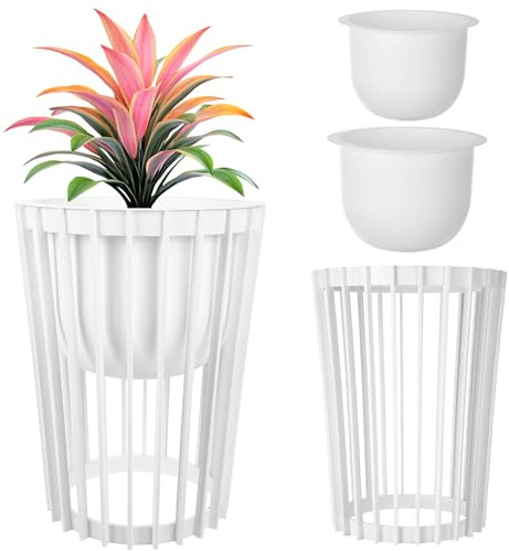 KADAX Blumentopfständer Aytre, Blumenständer aus Kunststoff, Pflanzenständer, Pflanzentisch, Blumentisch, Blumenhocker, Pflanzenhocker (Weiß, 39.5cm)
