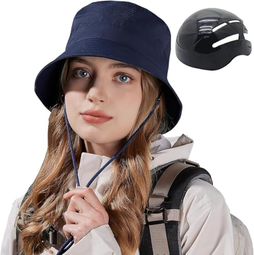 Cycling Helmet for Women with Bike Fashion Breathable Sunscreen Adults Bucket Hats Head Protection Bicycle Hats (Blue)