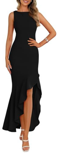 AOWVUTS Vestiti da Cerimonia da Donna Maxi Abito da Sera Orlo a Volant Spacco Vestito Lungo Senza Manica Aderente Elegante Vestito da Cocktail Vita Alta Abito da Ballo Partito Festa Banchetto