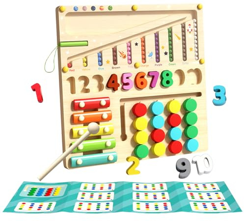 Generico Juego de encastro de formas, juego de mesa sensorial de madera para la combinación de números – Juguete para motricidad fina para guardería