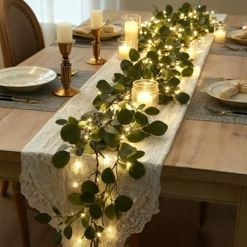 Twinkling Tree Olive Vine, 2025 New Fairy Light Olive Vine Garland with Warm LED, Battery Operated Faux Vine Lights & Artificial Greenery Garland for Christmas Mantel, Wedding and Table Decor (2PCS)