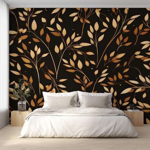 Golden Leaves Photo Wallpaper, Black Gold Modern Leaf Wallpaper Mural, 150X105cm Wall Paper for Bedroom Living Room, Non-Woven Wall Mural Room Decor EL&D57