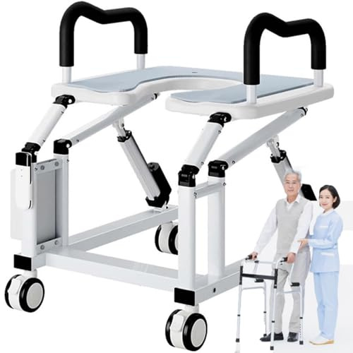 Sedia WC rialzata per anziani, design elettrico mobile con braccioli antiscivolo, ruote a 360° con freni, angolo di sollevamento di 29° per assistenza agli anziani