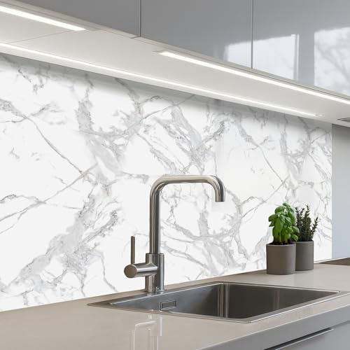 KitchenYeah© Credence Cuisine Sur Mesure Plaque Adhesive Murale Panneau | 60x100 cm - Decoratif Interieur Peel And Stick Mural Protection Mur Marbre - Pur - Gris - Veines