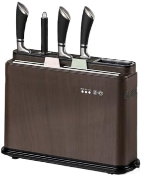 Bloc de couteaux de désinfection UV, porte-ustensiles de cuisine avec séchage à l'air chaud, blanc, taux de stérilisation de 99,9 %, 37,8 x 28 x 12 cm (marron)