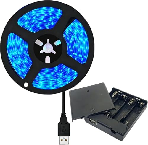 TOPXCDZ 4AA Batterie Power Led Streifen Licht SMD2835 1M 2M 3M 5M Flexible Beleuchtung Band Band Red Green Blue Weiß/Warmweiß Streifen Hintergrundbeleuchtung (Blue, 2M)