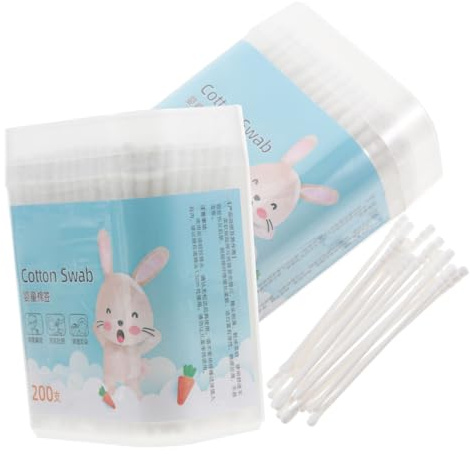 Cotons-tiges Bébé 400 Pièces 2 Boîtes Coton Papier Embout Rond | Double Tête Spirale, Blanc, Nettoyage Doux et Séchage, pour Doigts et Orteils