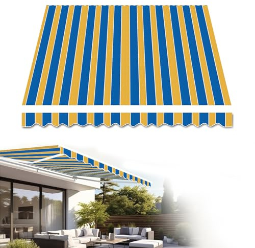 Tessuto superiore per tenda da esterno | Tela di ricambio per ombrelloni per ponti, ristoranti e negozi, 280 g in poliestere a righe blu gialle 2,5 x 1,5 m