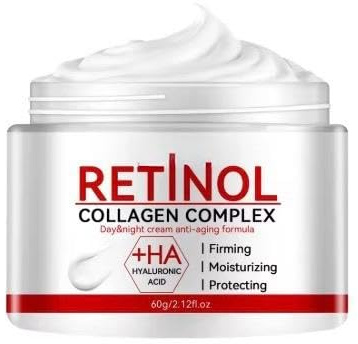 Crema Facial de Retinol con Colágeno, Ácido Hialurónico y Vitamina C, Hidratante Antiarrugas Reafirmante, (60gr)