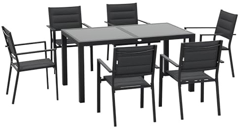 Outsunny Set Tavolo e Sedie da Giardino 7 Pezzi Allungabile Grigio Scuro