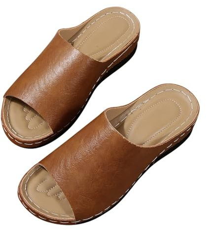 Genérico sandalias mujer,zapatos cuña mujer, de con gruesa y ligera, estilo comercio exterior, con diseño moderno y estampados de arrastre. Cangrejeras Playa (Brown, 37)