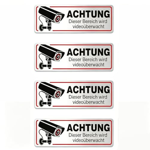 4 carteles de videovigilancia de propiedad privada, 12 x 4 cm, pegatinas para interior y exterior, señales de advertencia para la cámara de vigilancia