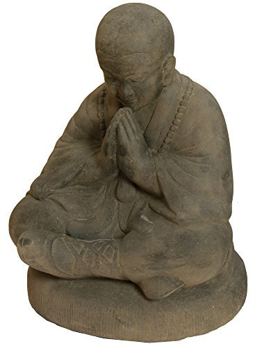 Korb-Outlet Meditierender Mönch XXL Figur Steinguss/sitzender Stein-Buddha 80cm für Haus und Garten