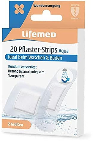 Lifemed - 20 Pflaster-Strips transparent Aqua 2 Größen, wassserfest - im preisgünstigen und praktischen 4er Pack mit insgesamt 80 Pflastern