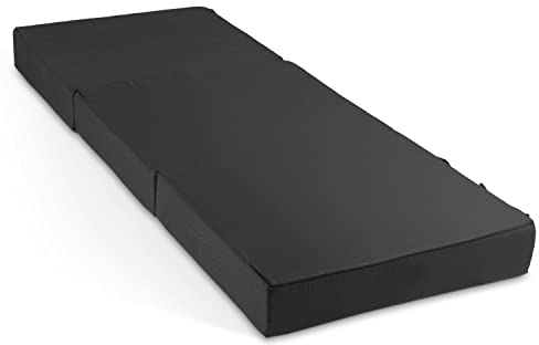 ELONEO Klappmatratze, Gästematratze, 3-teilige Faltmatratze, Schaumstoff extra dick (15cm), waschbar, Bandscheibenwürfel, klappbar, Faltbare Matratze, Erwachsene (Schwarz, 75 x 195 x 15 cm)