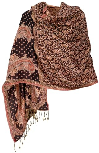 GURU SHOP Indischer Schal, Stola mit Paisley Muster, Schultertuch | Wunderbar weicher Schal aus 100 % Viskose, vielseitig kombinierbar, seidig leicht, beidseitig tragbar, elegantes Design.