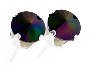 pewterhooter Vintage Rainbow Black Austrian Crystal Sterling Silver Stud Earrings for Women with Gift Box