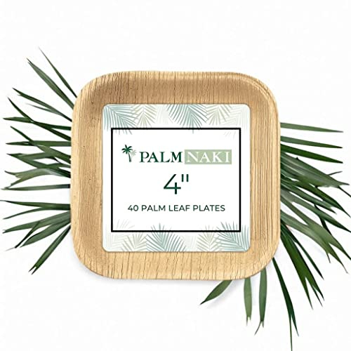 PALM NAKI Kleine quadratische Palmblattplatten (40 Stück) - Einweggeschirr, kompostierbare und biologisch abbaubare Teller (4 Teller)