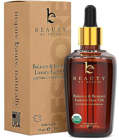 USDA Organic Face Oil - USA Made with Natural Ingredients, Anti Aging Formula for Acne-Prone & Oily Skin, Facial Oil with Vitamin E, Rosehip, Argan & Jojoba Oils for Sensitive Skin, Eczema & Rosacea