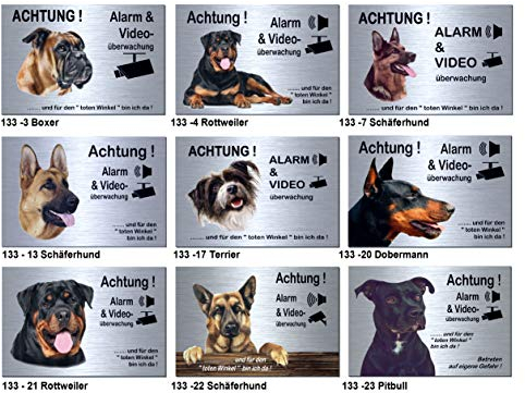 Hunde-Alarm + Video-Überwachung-Hund-Schild-Hundeschild-300 x 200 x 3 mm-Aluminium Edelstahloptik-Tierschild-Warnschild-Hinweisschild (133-13 Schäferhund ohne Löcher)