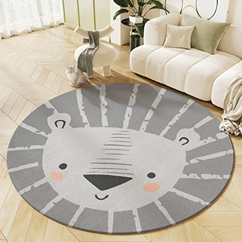 KiKom Cartoon Lion Round Rug, Living Room Rug, 120 * 120cm, Grey