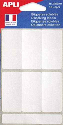 APLI 102545 - Påse med 18 lösliga vita etiketter 25 x 50 mm