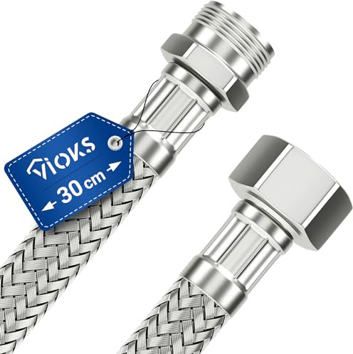 Tubo corazzato per acqua potabile, 30 cm, flessibile con dado di raccordo da 1/2 e filettatura esterna, con intrecciatura in acciaio inox