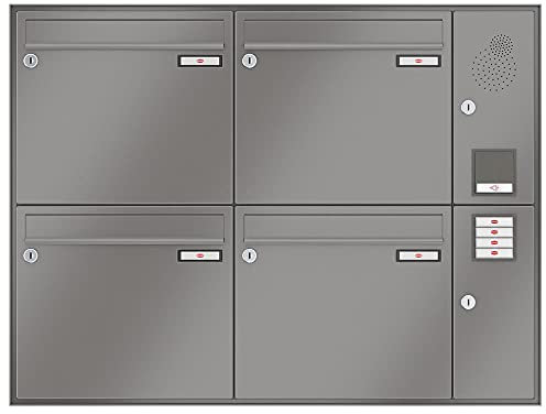 RENZ/Profilato metallico di tenuta/Cassette postali condominiali 4 posti incassate a muro con citofono/colore RAL/volume 17 L/Dein-Briefkasten.de