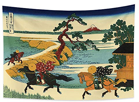 YONGFOTO Tapiz Japones Ukiyo-e Monte Fuji 36 Vistas Habitación Colgar de la Pared Pueblo de Sekiya en el río Sumida Mural Lamina Japonesa Pintura Hokusai Cuadro 100x70cm