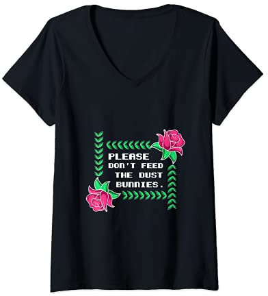 Womens Feed Dust Bunnys Housekeeper V-Neck T-Shirt