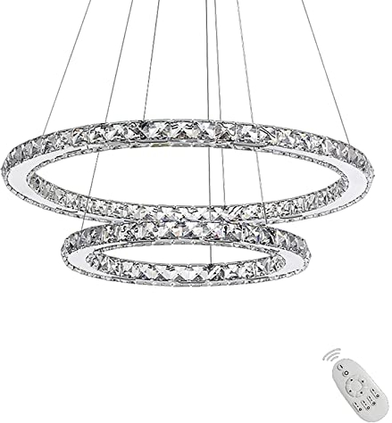 UISEBRT 48W Lampada a Sospensione Moderna Cristallo - Lampadario Creativo Regolabile in Altezza Lampada da Soffitto Due anelli Cucina Salotto Camera da letto, Dimmerabile
